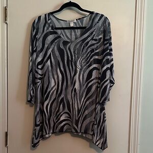 dressbarn Black and Gray Animal Print Tunic